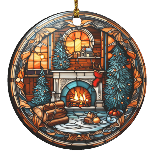 Christmas Fireplace Circle Ornament