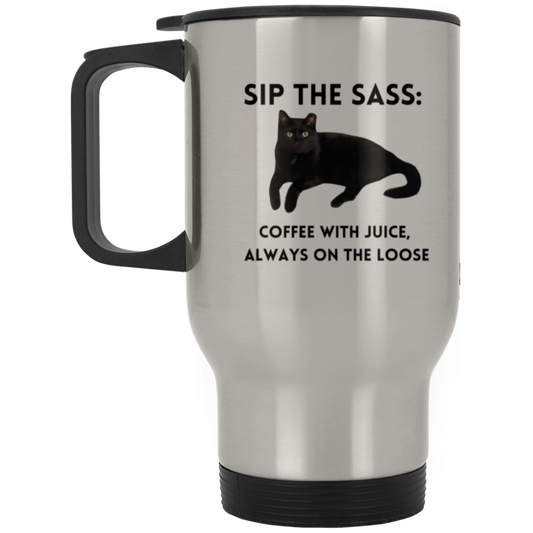 Sip The Sass Cat Silver Stainless Travel Mug